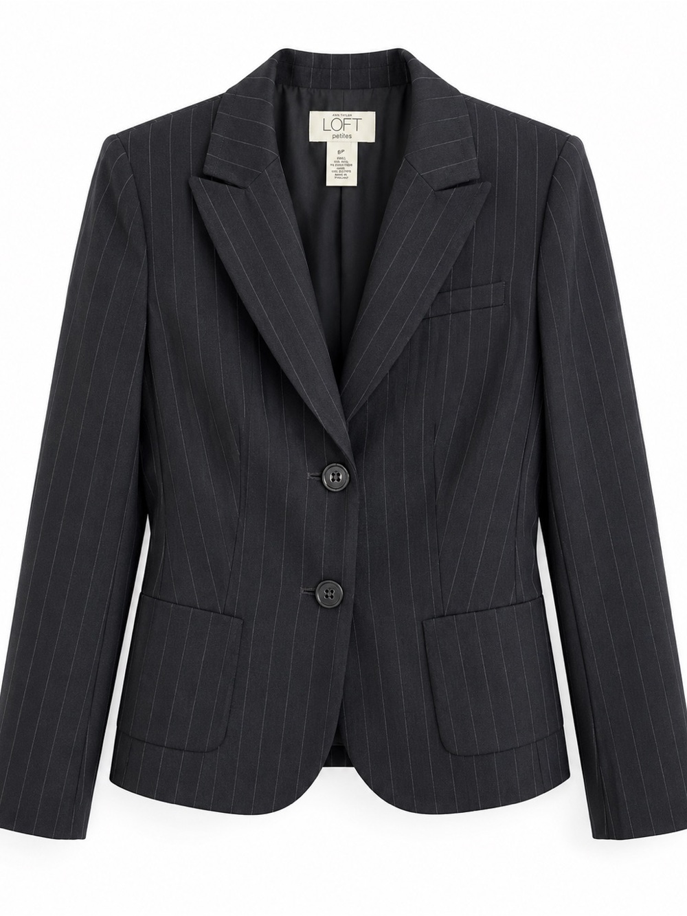 Ann Taylor LOFT Petites Black Pinstripe Wool Blazer 6P Career - Picture 2 of 9
